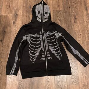 Black Hoodie with Silver Skeleton Design